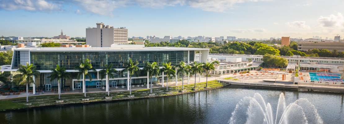 drone view of the campus shalala center